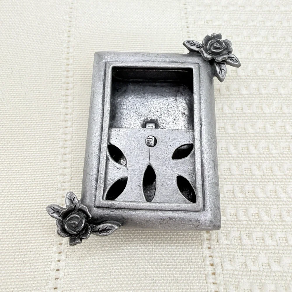 Torino Rectangular Pewter Mini Trinket Box with Floral Stud Earrings